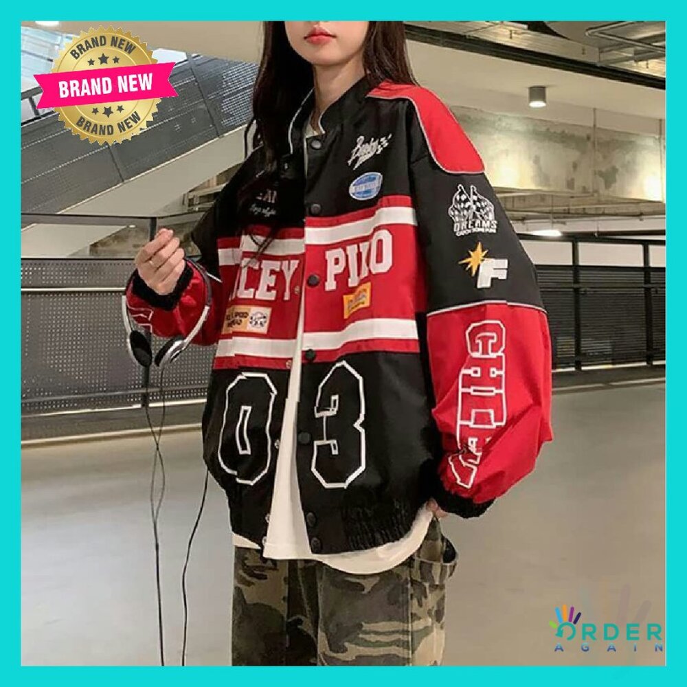 Varsity Bomber Jacket Patchwork Long Sleeve Y2K V… - image 4